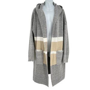 Adyson Parker Gray Hooded Cardigan with Cream and Tan Stripes